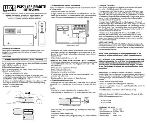 Lux-Products-PSP711RF-Thermostat-User-Manual
